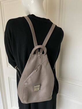 Valentina Italia Taupe Pebbled Leather Convertible Backpack Shoulder Bag -Italy